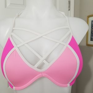 PINK VS Caged Hot Pinks Bikini Top S D-DD EUC
